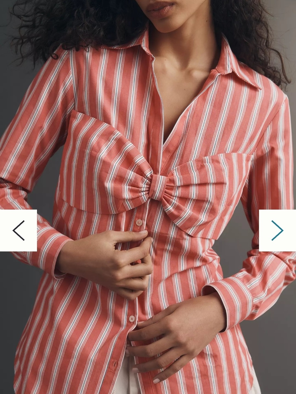Maeve Bow Long-Sleeve Buttondown Top